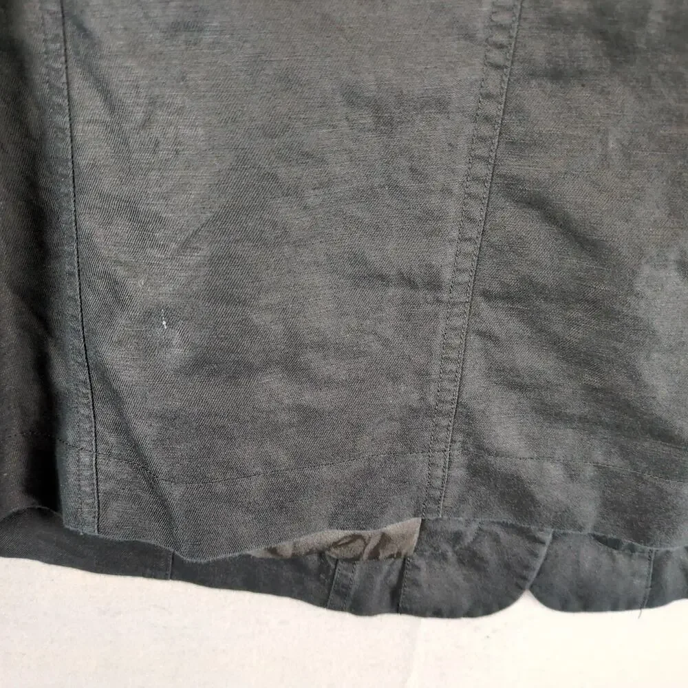 Coldwater Creek Black Linen Cotton Peacoat Jacket Women's 16 Snap Close Roll Tab